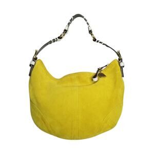 Vtg Y2K Coach Soho Chartreuse Green Suede Hobo Shoulder Bag Purse White Leather